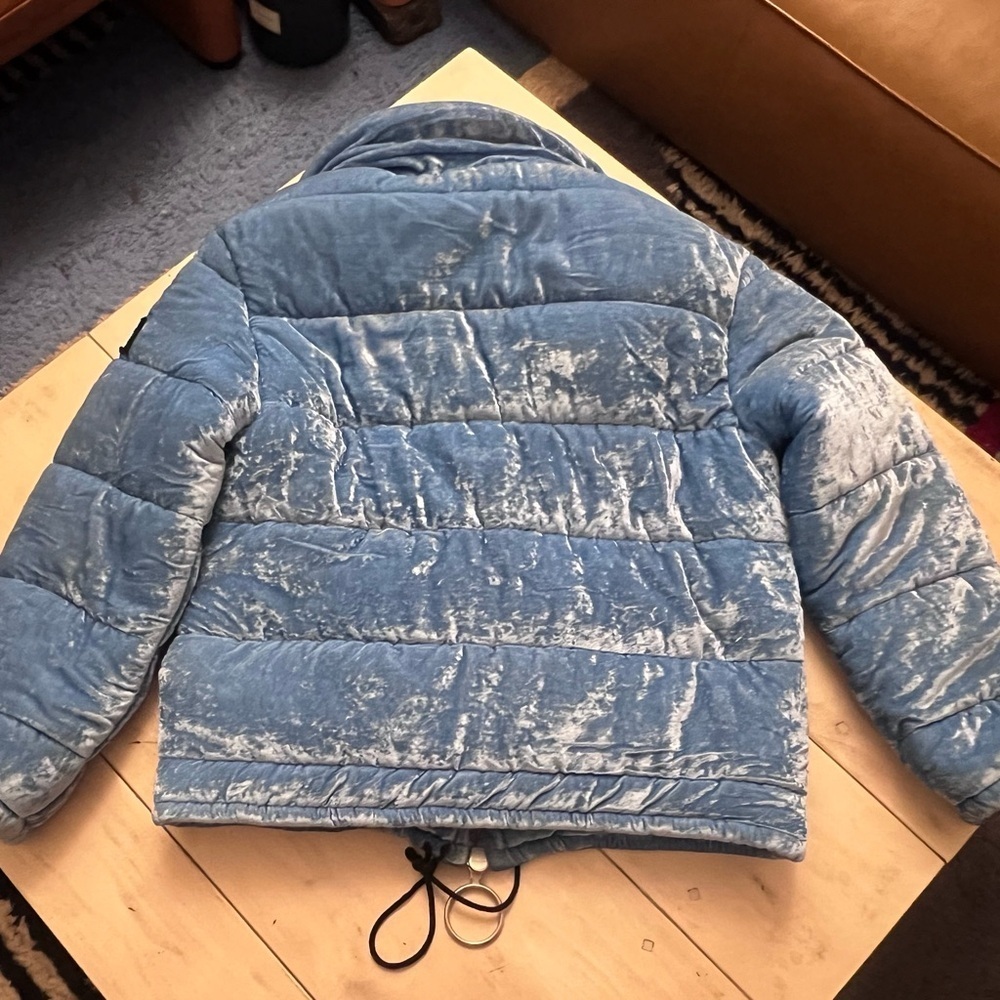 Virgil Abloh for Off White Crushed Velvet Puffer Jacket in Ice Blue - Picture 2 of 6